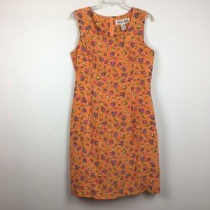 VTG Victoria Holley Floral Sheath Dress Sz 12 Orange Silk Scoop Neck Sleeveless
